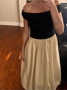 Off-Shoulder Black and Cream Midi/Maxi Dress